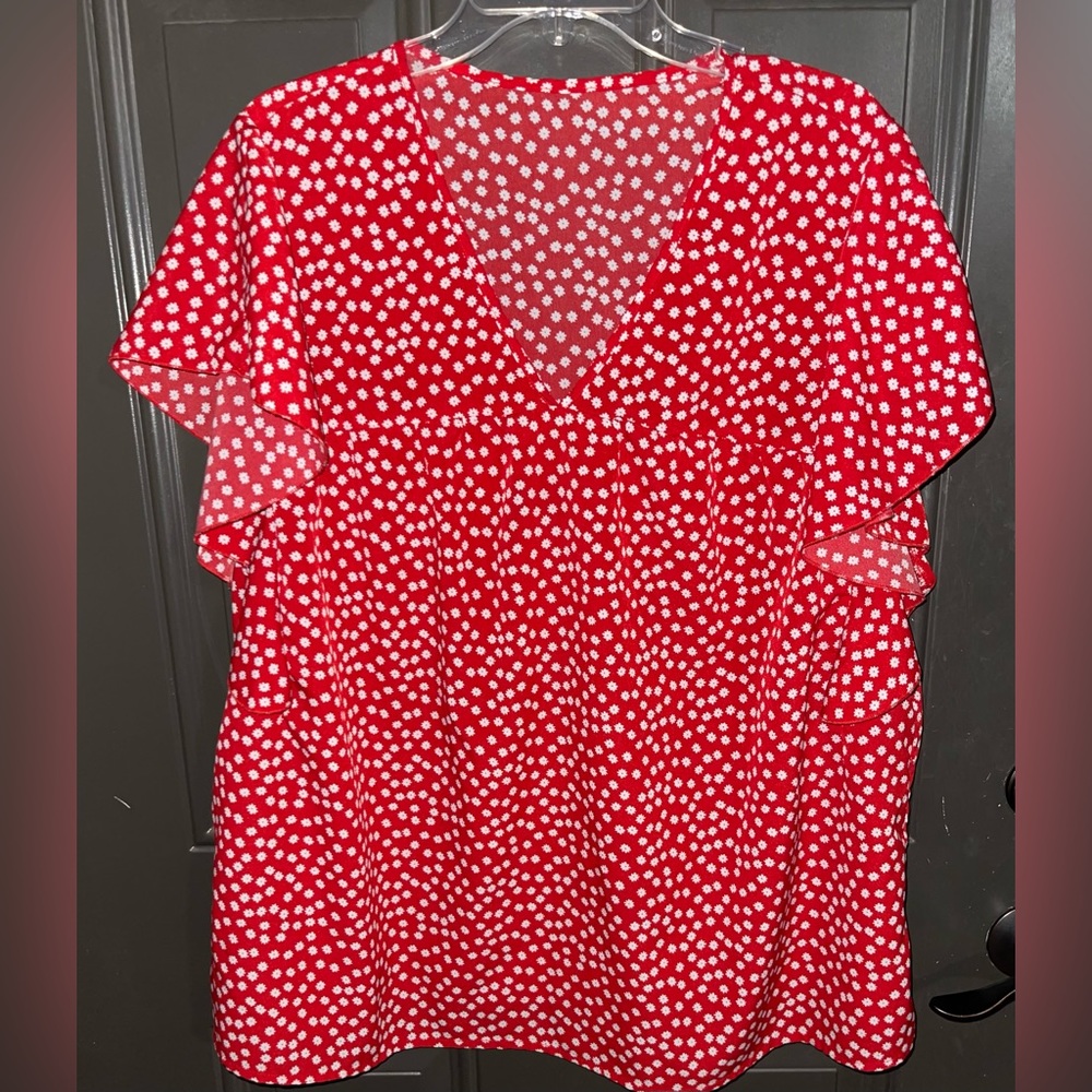 Vibrant Red Short Sleeve Relaxed Blouse